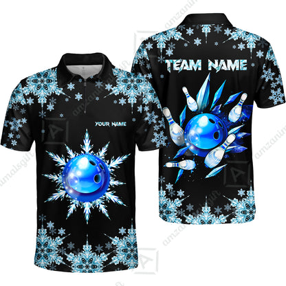 Snowflake Ice Custom Bowling Team Jerseys Polo Shirts, Christmas Ice Bowling uniforms - Bowling Polo Personalized Name And Team Name
