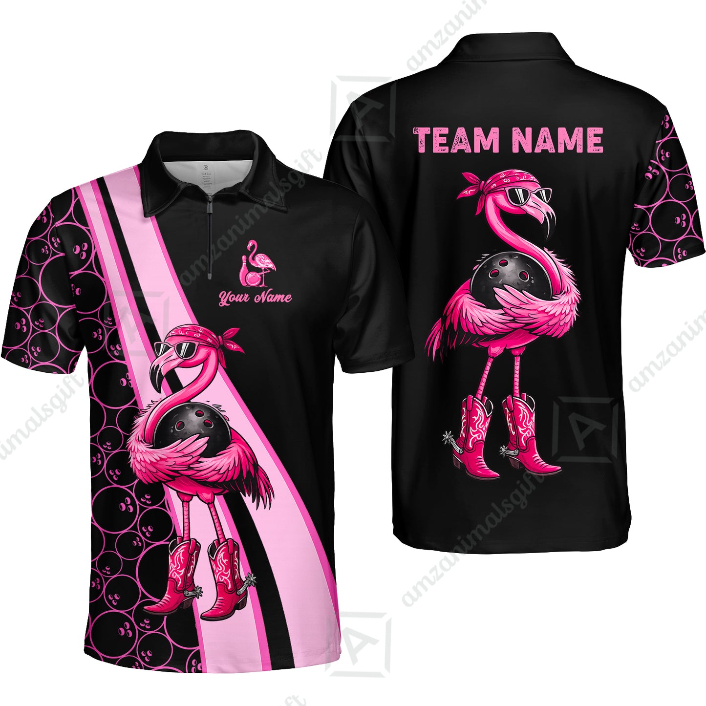 Custom Bowling Jersey Polo Shirt, Cowgirl Flamingo Bowling Custom Bowling Jersey Team Shirt For Players With Name & Team Name