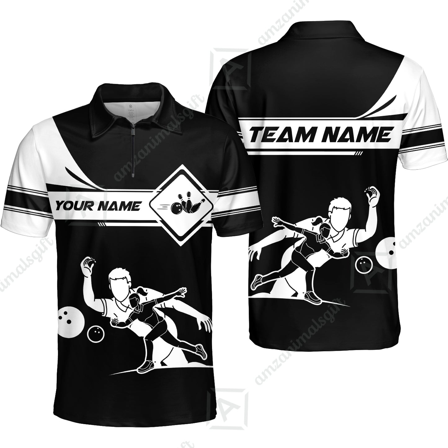 Customized Bowling Quarter-Zip Polo Shirt , Men And Women Playing Bowling Ball Quarter-Zip Polo Uniform Multicolor For Bowlers