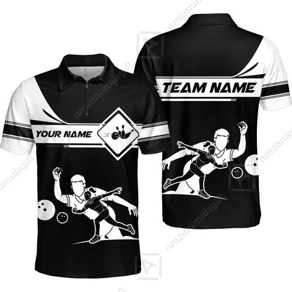 Customized Bowling Quarter-Zip Polo Shirt , Men And Women Playing Bowling Ball Quarter-Zip Polo Uniform Multicolor For Bowlers