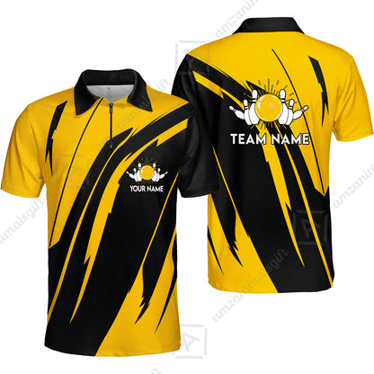 Custom Bowling Team Jerseys Polo Shirts, Ocean Blue Yellow Bowling uniforms, Custom Bowling Shirts With Personalized Name And Team Name