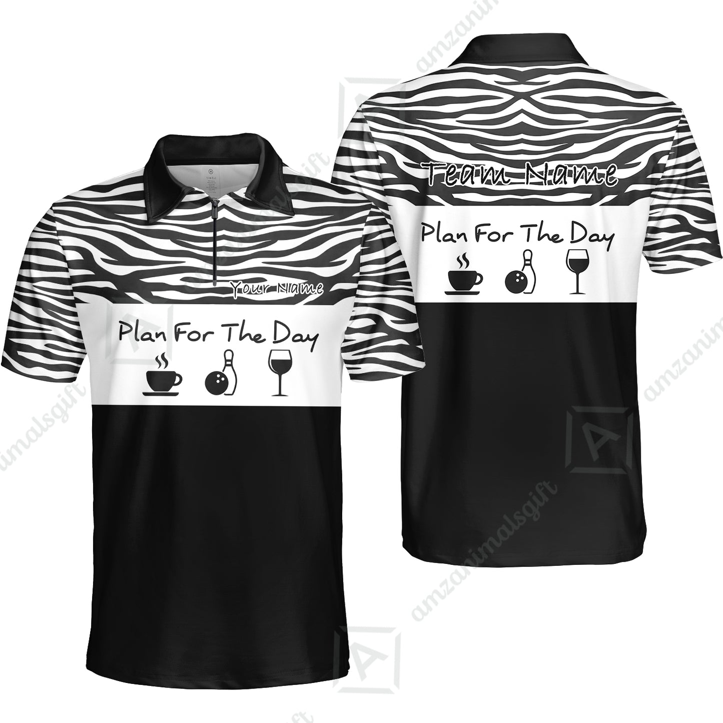 Custom Bowling Jersey Polo Shirt, Pink Zebra Pattern Bowling, Custom Bowling Jersey Team Shirt For Players With Name & Team Name