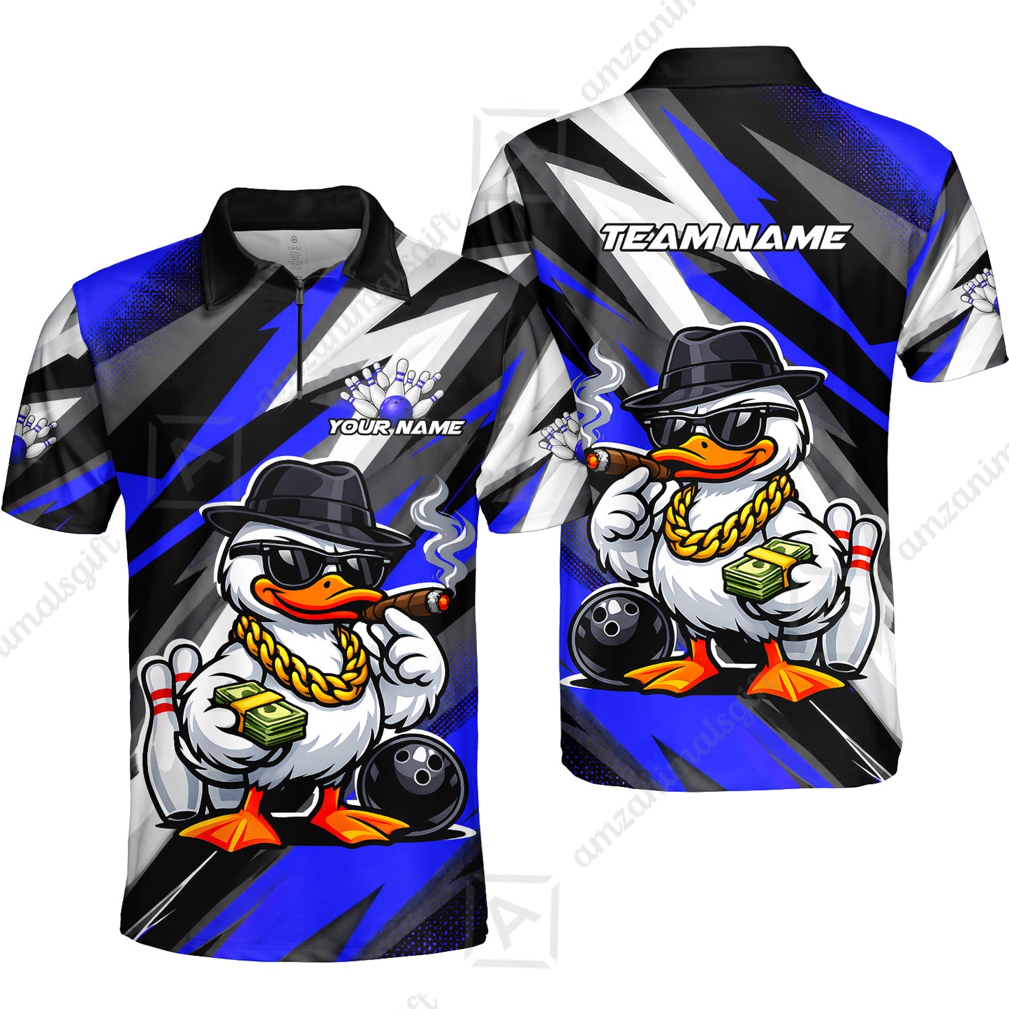 Custom Bowling Jersey Polo Shirt, Boss Hustle Duck Gangster Style, Custom Bowling Jersey Team Shirt For Players With Name and Team Name