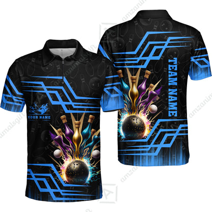 Customized Bowling Unisex Polo, Bowling And Pins Royal Multicolor Option Customized Name And Team Name For Bowling Team