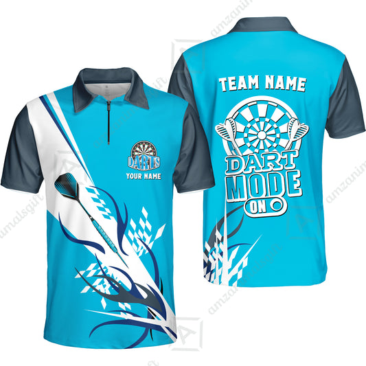 Custom Darts Mode On Multi-Color Team Jersey Polo Quarter-Zip Shirts, Customized Name Team Name Darts Team Jerseys Uniform