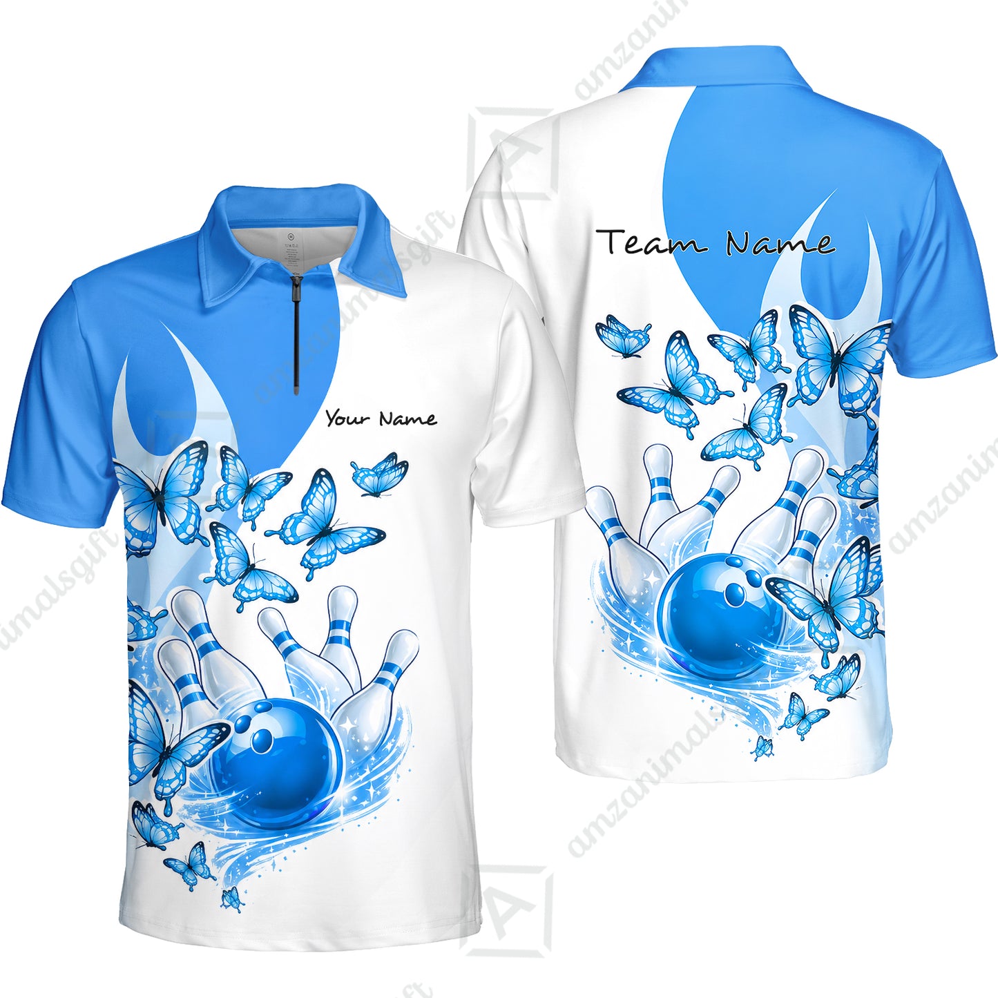 Custom Bowling Jersey Polo Shirt, Butterfly Strike, Personalized Name & Team Name