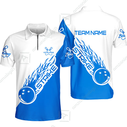 Bowling Customized Jersey White Blue Shirt Strike Ball Bowling Tenpin Quarter Zip Shirt For Bowlers, Bowling Team