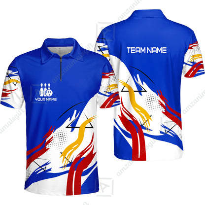 Customize Name, Team Name Bowling Jersey, Bowling Team Jersey Multicolor Polo Quarter-Zip Shirts, Custom Bowling Uniforms Jerseys