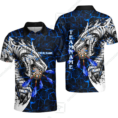 Customized Darts Team Quarter-Zip Polo Shirt, Darts And Dragon With Magma Personalized Zipper Polo Shirt For Darts Players