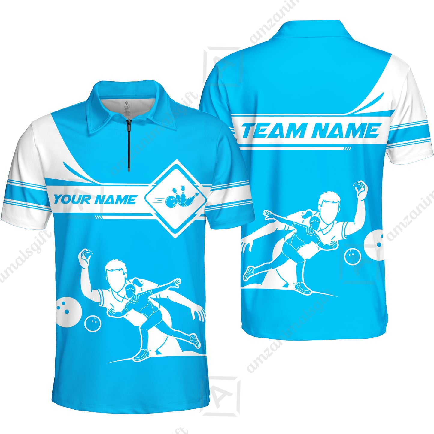 Customized Bowling Quarter-Zip Polo Shirt , Men And Women Playing Bowling Ball Quarter-Zip Polo Uniform Multicolor For Bowlers