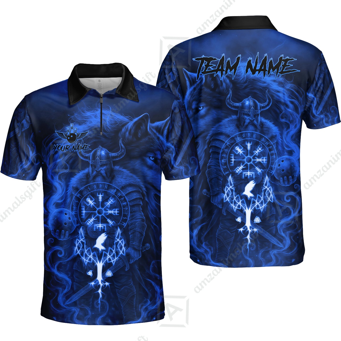 Customized Bowling Unisex Polo Shirt, Bowling Viking Man and Wolf, Bowling Uniform - Personalized Name And Team Name