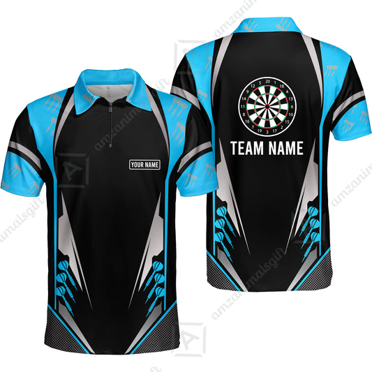 Customized Darts Team Quarter-Zip Polo Shirt, Dartboard Center Multicolor Option With Personalized Name And Team Name