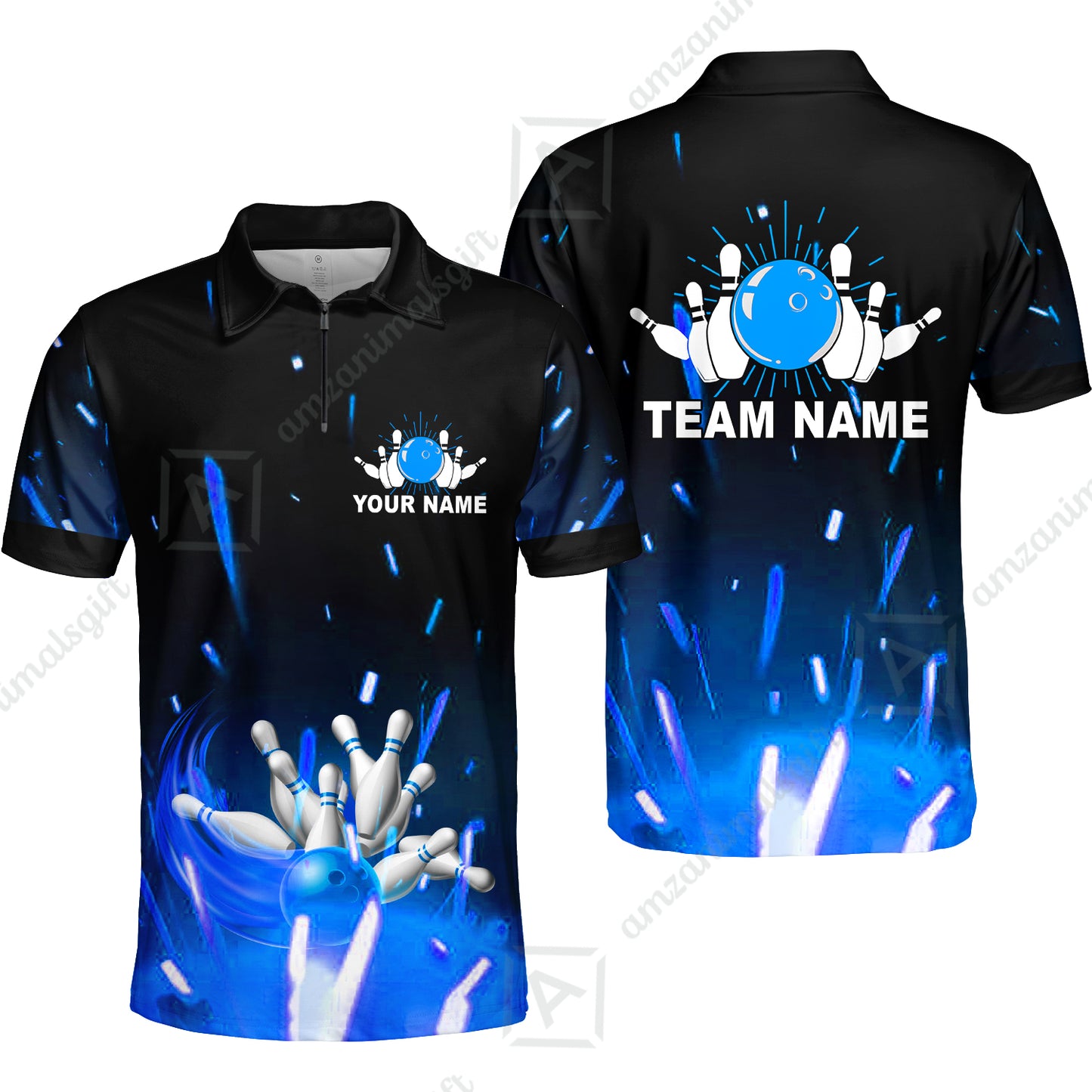 Custom Bowling Team Jerseys Polo Shirts, Bowling uniforms Flame Bowling Ball And Pins Short Sleeve Polo For Men Women Bowlers
