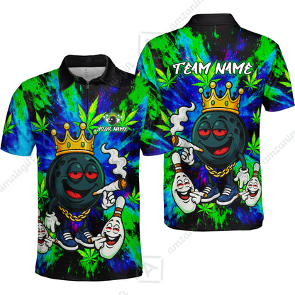 Custom Bowling Team Flat Neck Zip Jersey Shirt, King Smoke Tie-Dye Personalized Team Shirt, Custom Name and Team Name for Bowlers