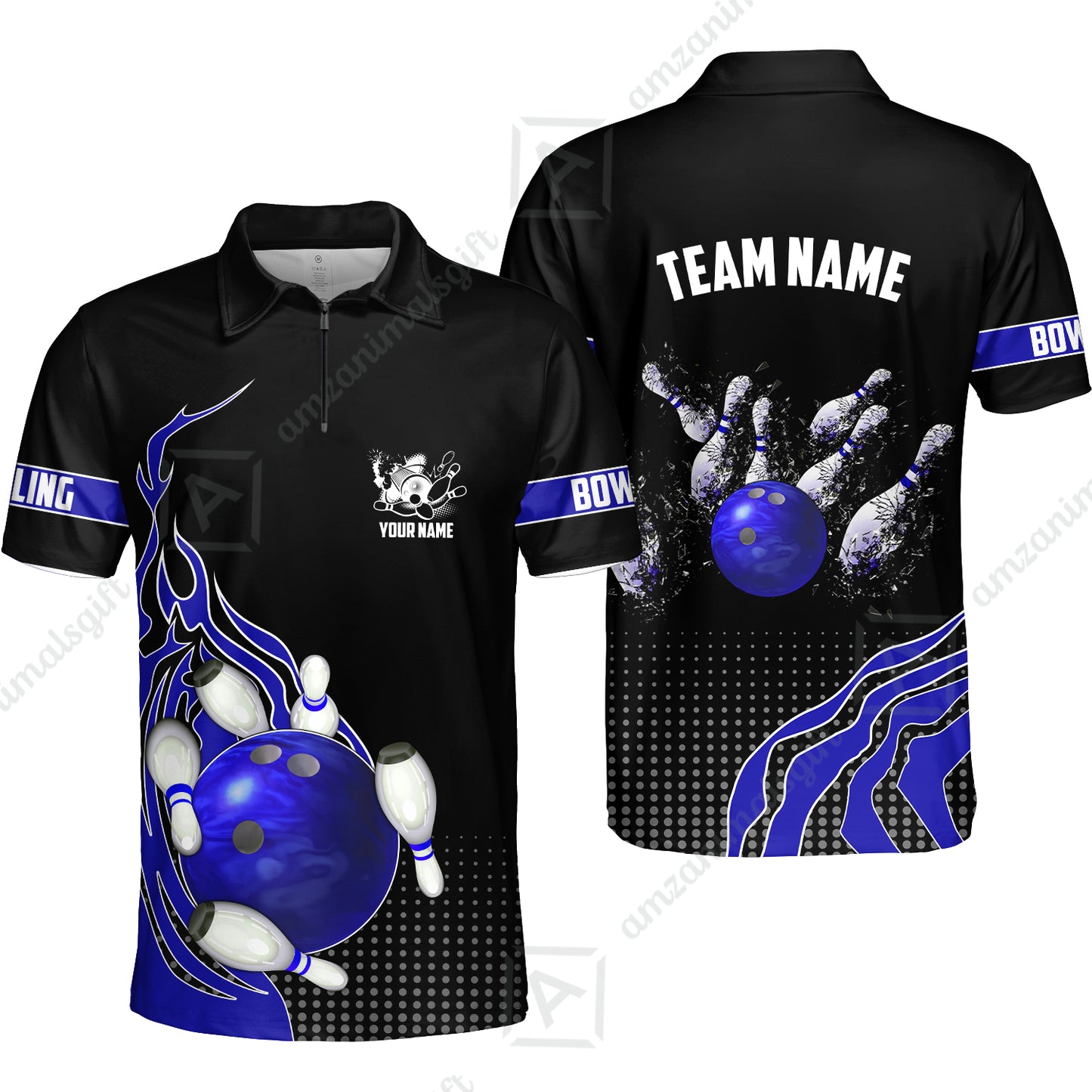 Customized Bowling Unisex Polo Shirt, Bowling And Breaking Pins Multicolor Option Customized Name And Team Name Polo Jerseys Shirts
