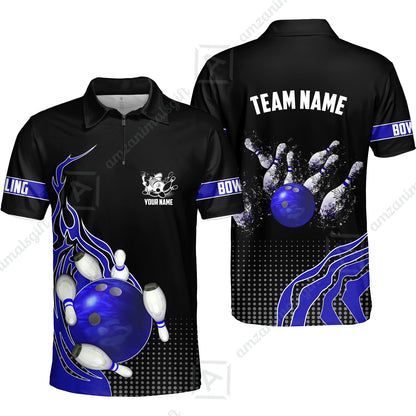 Customized Bowling Unisex Polo Shirt, Bowling And Breaking Pins Multicolor Option Customized Name And Team Name Polo Jerseys Shirts