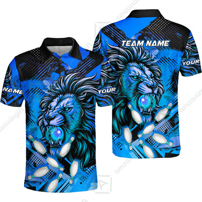 Custom Bowling Team Jerseys Shirts, Bowling uniforms Ball & Pins Lion Pattern Personalized Name And Team Name