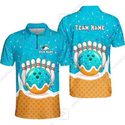 Custom Bowling Jersey Polo Shirt, Bowling Sprinkles Ice Cream Cone, Personalized Name & Team Name