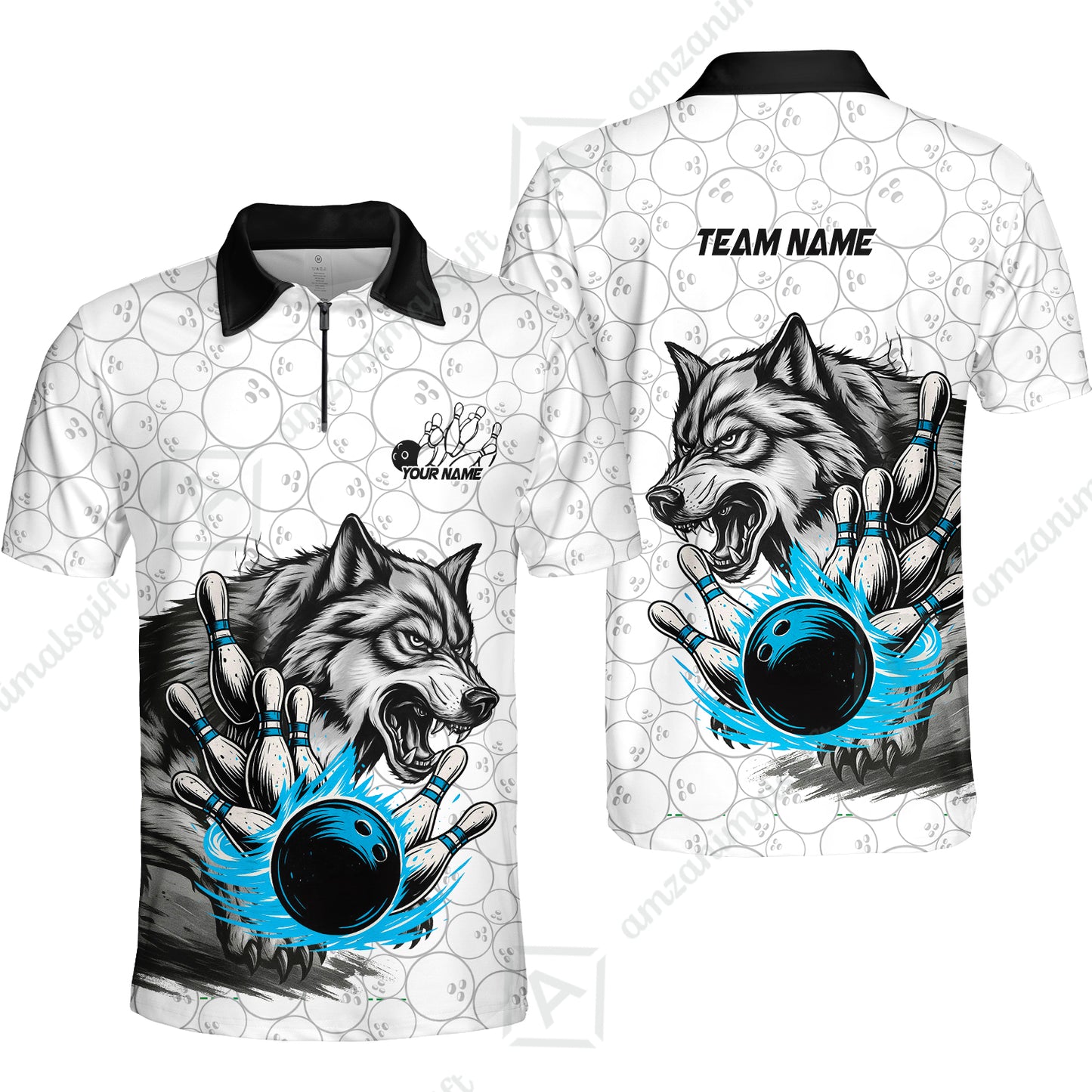 Custom Bowling Team Jersey, Wolf Strike Bowling Jersey Multicolor Polo Quarter-Zip Shirts, Custom Bowling Uniforms Jerseys