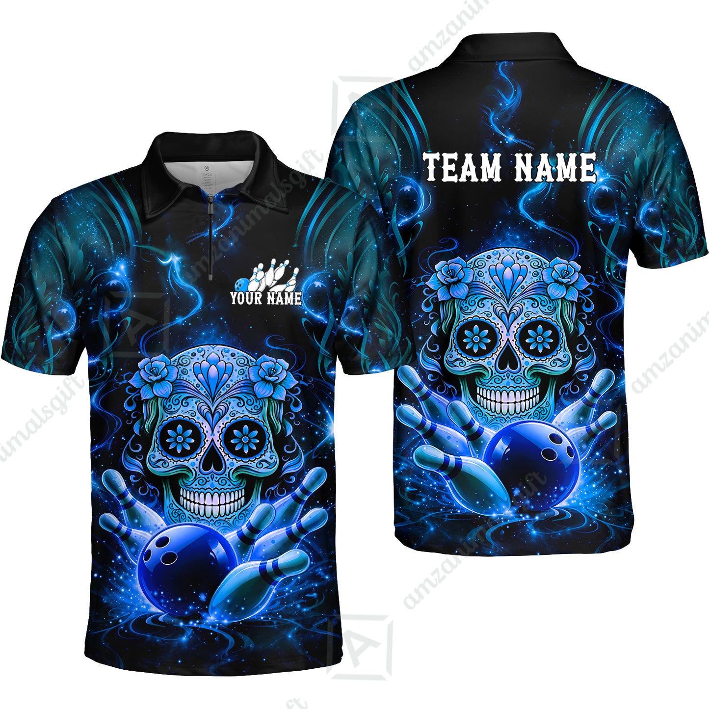 Customized Darts Team Jersey, Sugar Skull Bowler, Personalized Polo Shirt For Players With Name & Team Name