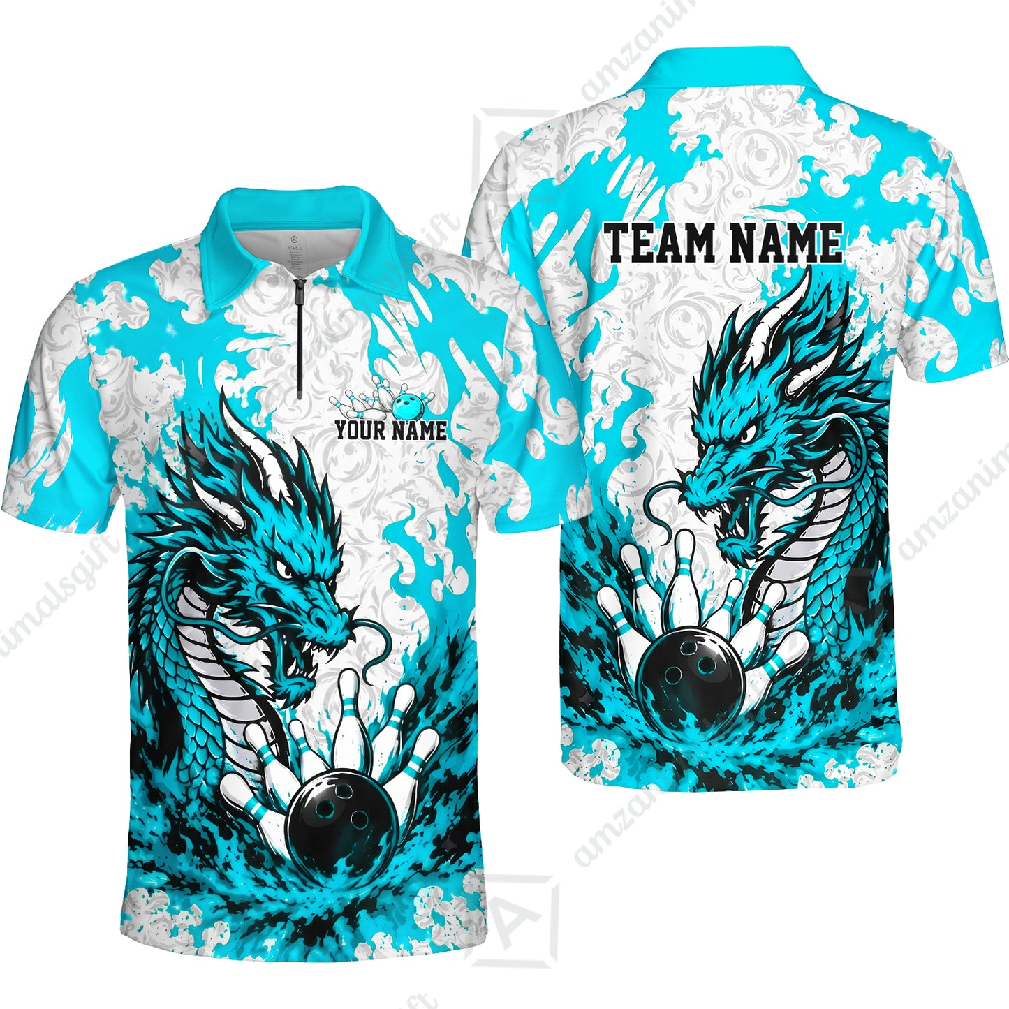 Custom Bowling Jersey Polo Shirt, Fierce Crimson Fire Dragon Strike, Custom Bowling Jersey Team Shirt For Players With Name and Team Name