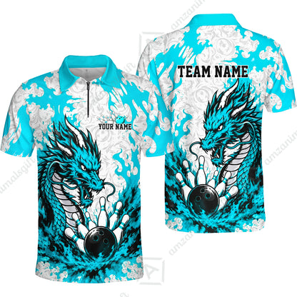 Custom Bowling Jersey Polo Shirt, Fierce Crimson Fire Dragon Strike, Custom Bowling Jersey Team Shirt For Players With Name and Team Name