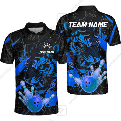 Customized Bowling Unisex Polo Shirt, Tiger Ball Striking Pins, Bowling Uniforms, Personalized Name And Team Name