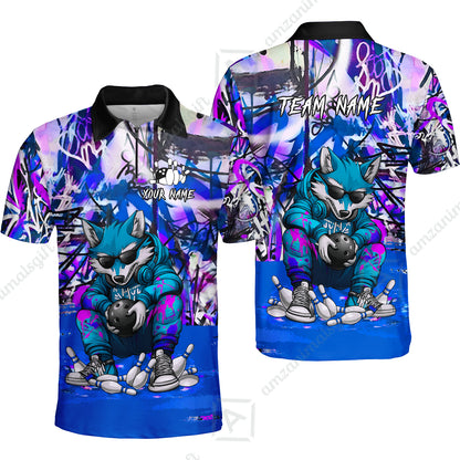 Custom Streetwear Wolf Bowling Jersey Polo Shirt, Custom Streetwear Wolf Bowling Jersey Team Shirt For Players With Name & Team Name