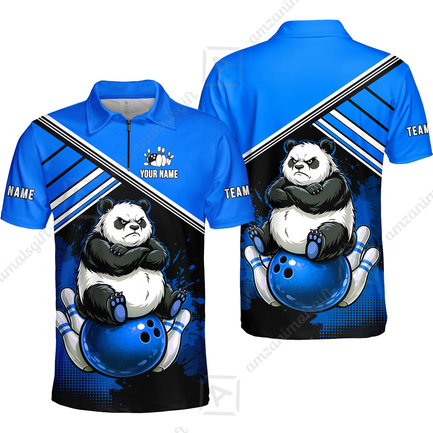 Custom Bowling Jersey Polo Shirt, Panda Mascot Bowling Custom Bowling Jersey Team Shirt For Players With Name & Team Name