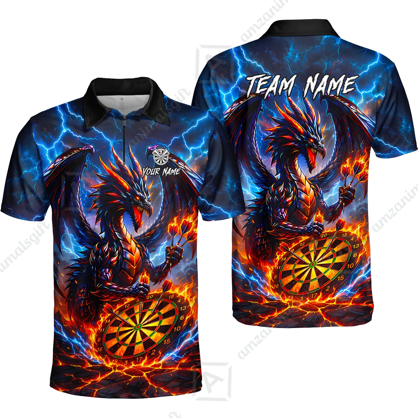 Custom Darts Jersey Polo Shirt, Dragon Fire Darts, Custom Dart Jersey Team Shirt For Players With Name & Team Name