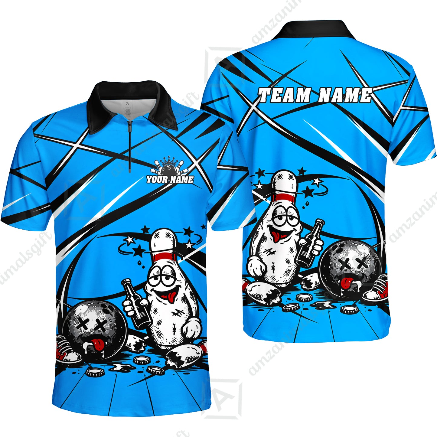 Custom Bowling Jersey Polo Shirt, Drunk Bowling Pin And Ball, Custom Bowling Jersey Team Shirt For Players With Name & Team Name