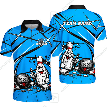 Custom Bowling Jersey Polo Shirt, Drunk Bowling Pin And Ball, Custom Bowling Jersey Team Shirt For Players With Name & Team Name