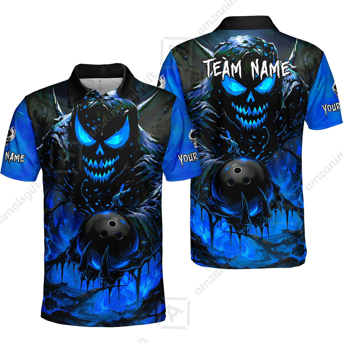 Custom Bowling Jersey Polo Shirt, Hellfire Strike, Custom Bowling Jersey Team Shirt For Players With Name & Team Name