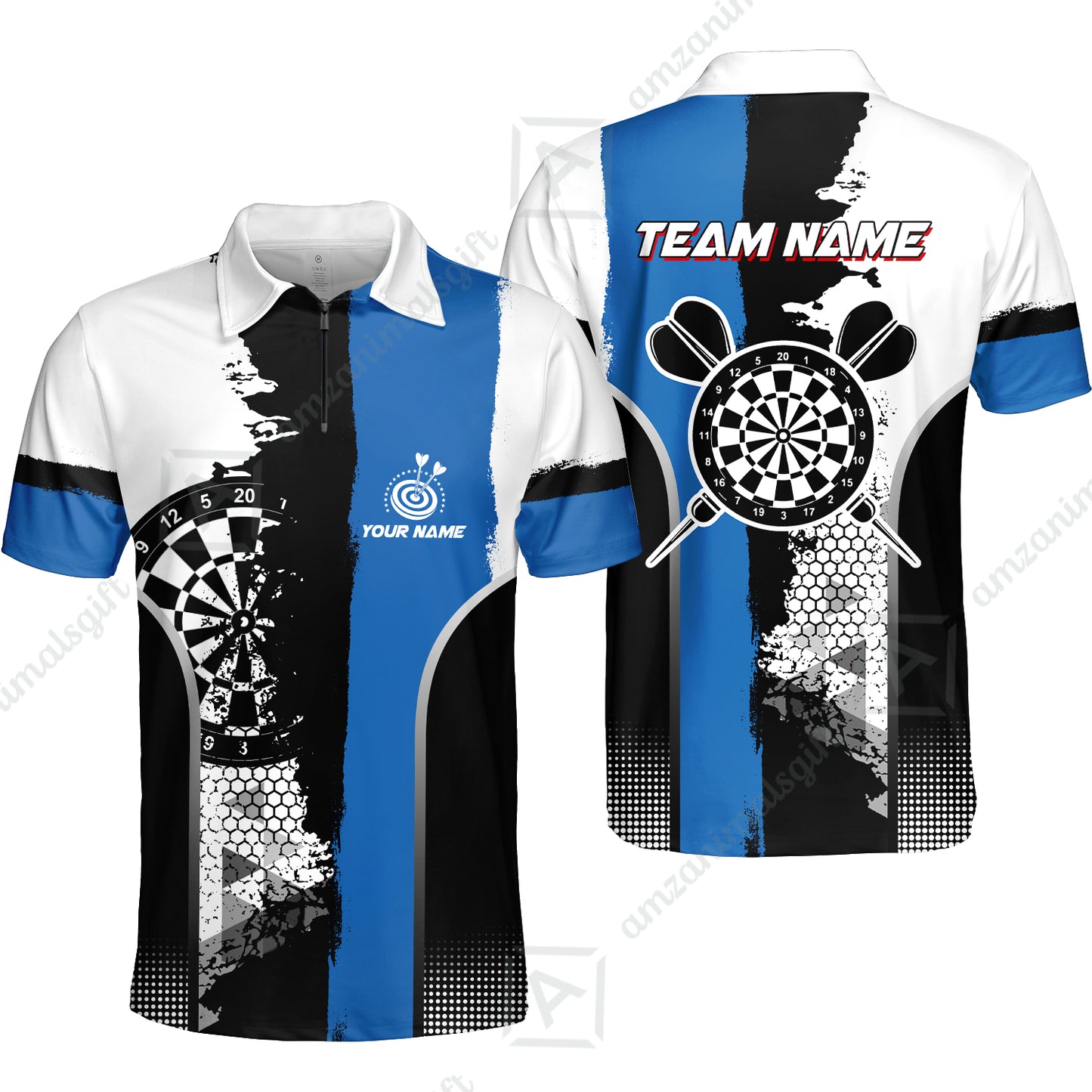 Custom Grunge Style Darts Team Jersey Polo Quarter-Zip Shirts, Custom Darts Team Jerseys Uniform, Personalized Name And Team Name