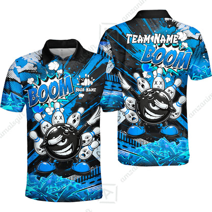 Customized Bowling Unisex Polo Shirt, Boom Bowling Angry Ball Screaming Pins, Personalized Name And Team Name For Bowlers