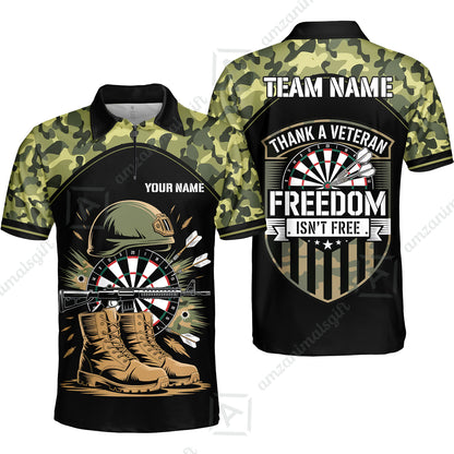 Custom Military Green Camouflage Dartboard Collar Quater-Zip Jersey Team Shirts, Customized Name Team Name Darts Team Jerseys Uniform