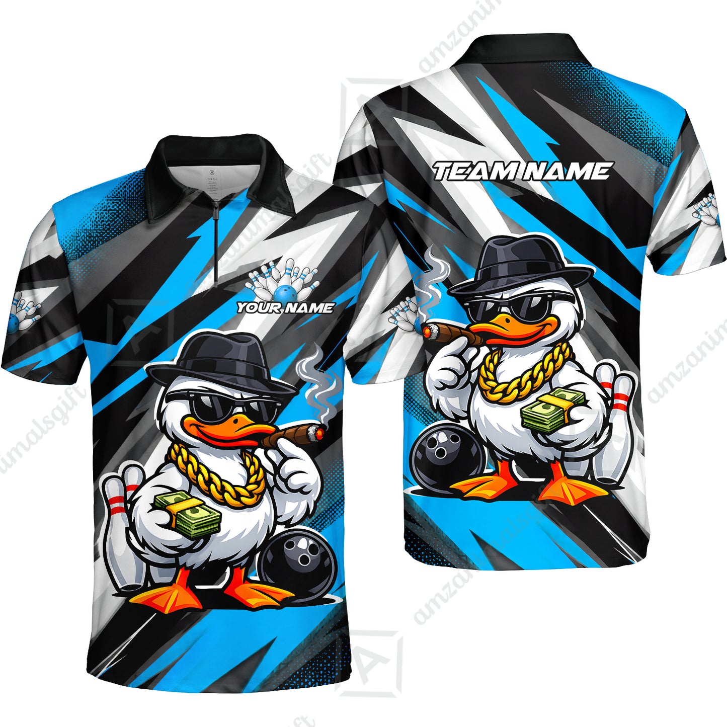 Custom Bowling Jersey Polo Shirt, Boss Hustle Duck Gangster Style, Custom Bowling Jersey Team Shirt For Players With Name and Team Name