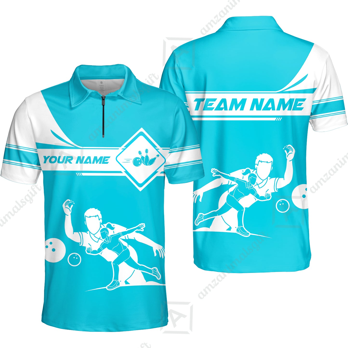 Customized Bowling Quarter-Zip Polo Shirt , Men And Women Playing Bowling Ball Quarter-Zip Polo Uniform Multicolor For Bowlers