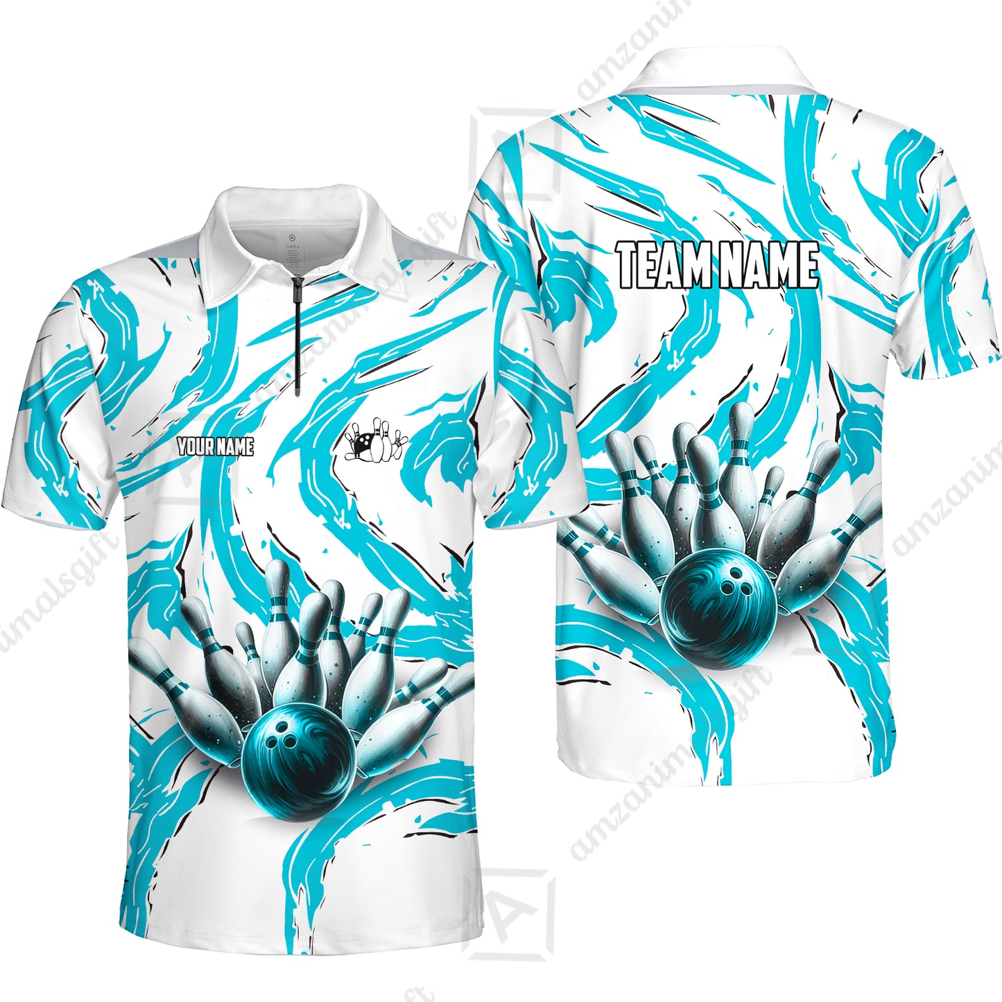 Custom Sport Bowling Team Jersey, Sport Bowling Jersey Multicolor Polo Quarter-Zip Shirts, Bowling Uniforms Jerseys, Custom Name And Team Name