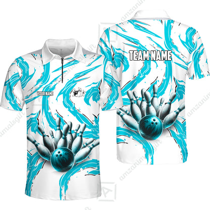 Custom Sport Bowling Team Jersey, Sport Bowling Jersey Multicolor Polo Quarter-Zip Shirts, Bowling Uniforms Jerseys, Custom Name And Team Name
