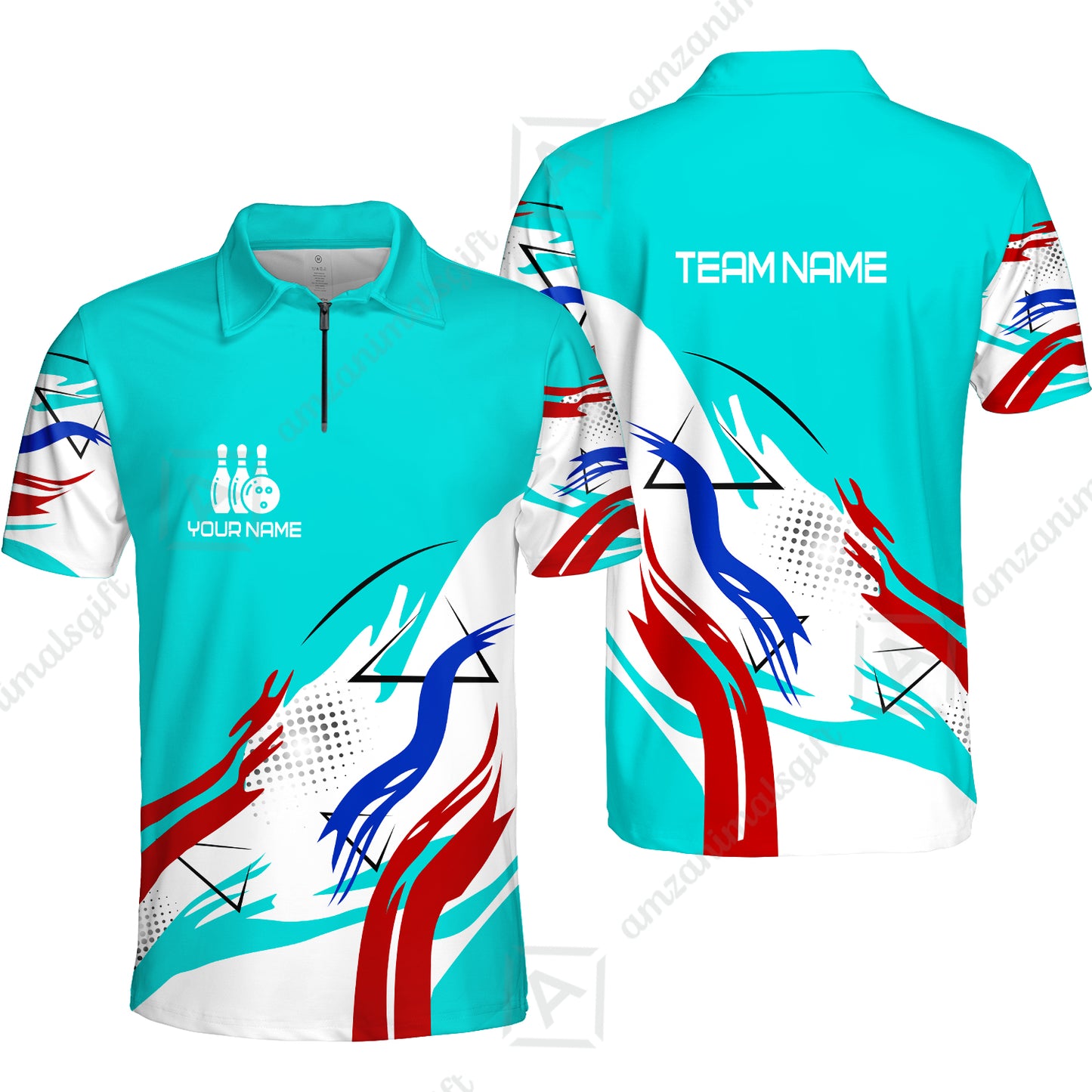Customize Name, Team Name Bowling Jersey, Bowling Team Jersey Multicolor Polo Quarter-Zip Shirts, Custom Bowling Uniforms Jerseys