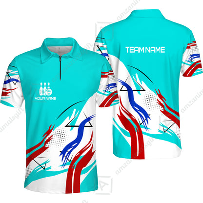 Customize Name, Team Name Bowling Jersey, Bowling Team Jersey Multicolor Polo Quarter-Zip Shirts, Custom Bowling Uniforms Jerseys