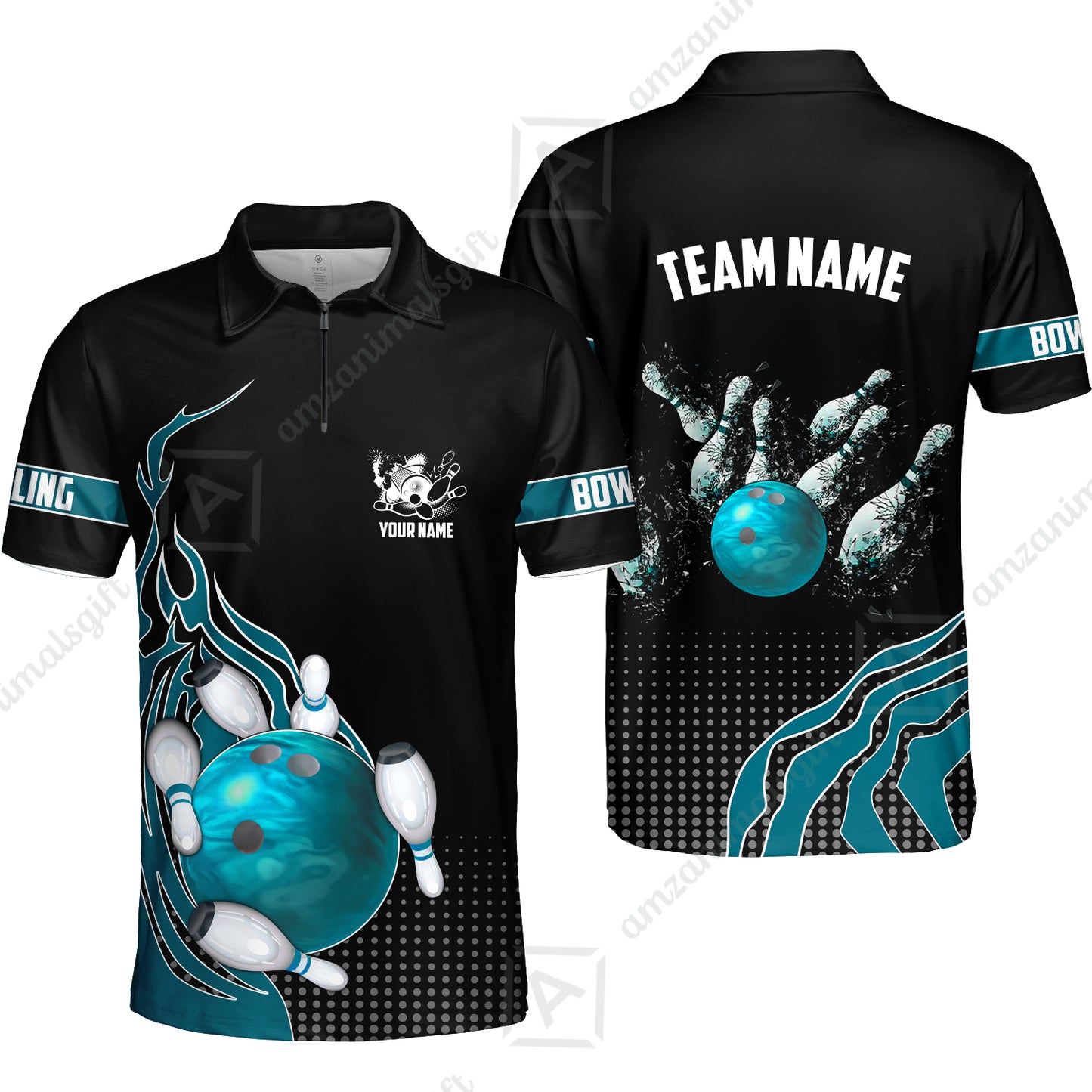 Customized Bowling Unisex Polo Shirt, Bowling And Breaking Pins Multicolor Option Customized Name And Team Name Polo Jerseys Shirts