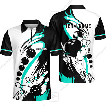 Custom Purple Turquoise Retro Bowling League Jersey, Custom Bowling Team Jerseys Polo Shirts, Custom Bowling Uniforms Jerseys