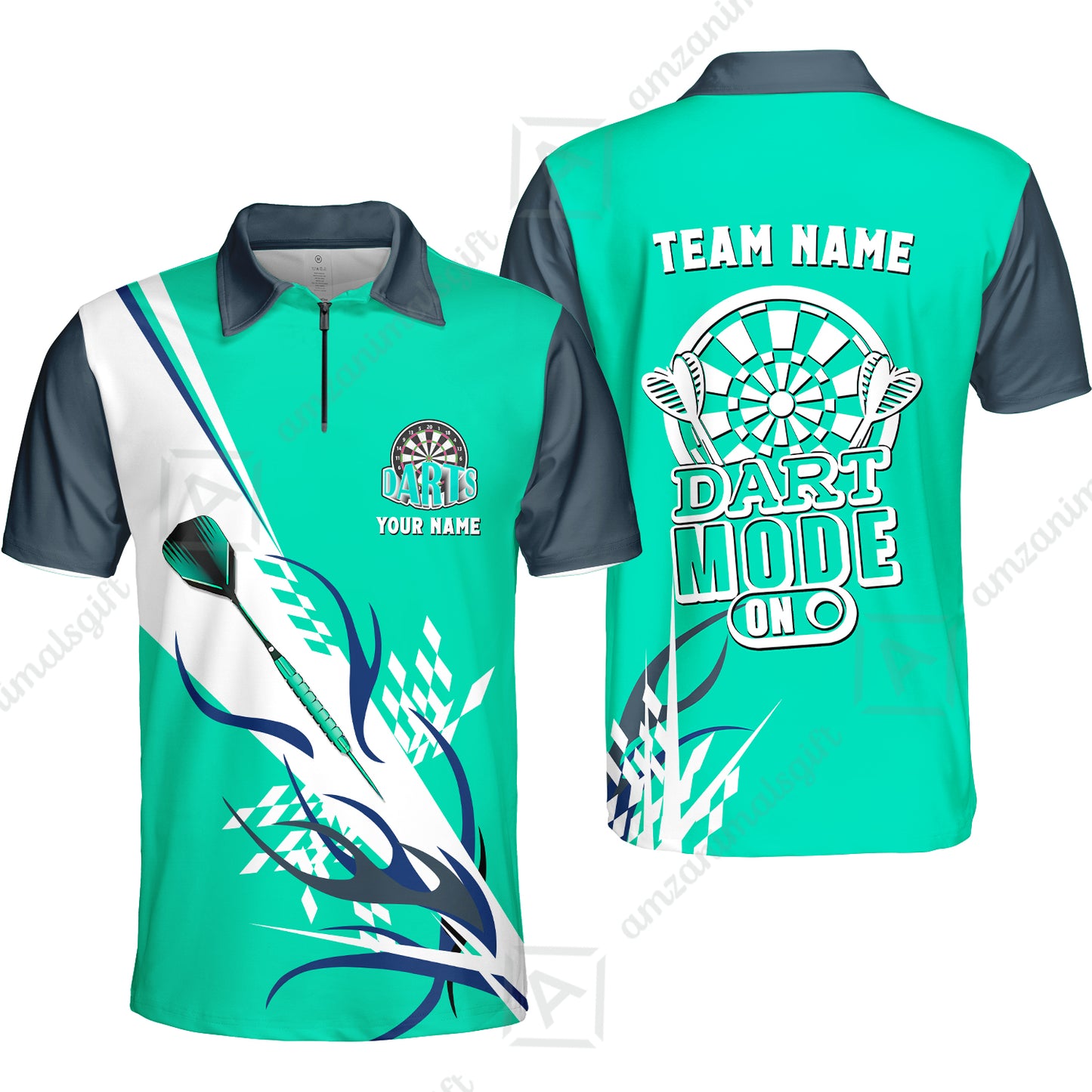 Custom Darts Mode On Multi-Color Team Jersey Polo Quarter-Zip Shirts, Customized Name Team Name Darts Team Jerseys Uniform