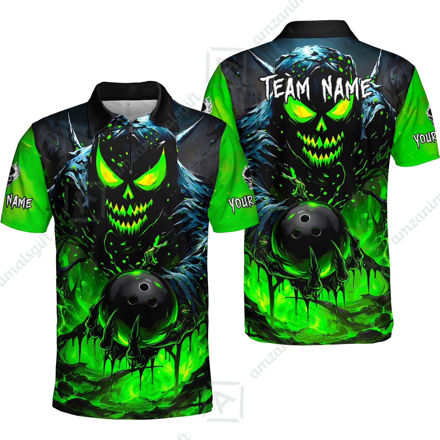 Custom Bowling Jersey Polo Shirt, Hellfire Strike, Custom Bowling Jersey Team Shirt For Players With Name & Team Name