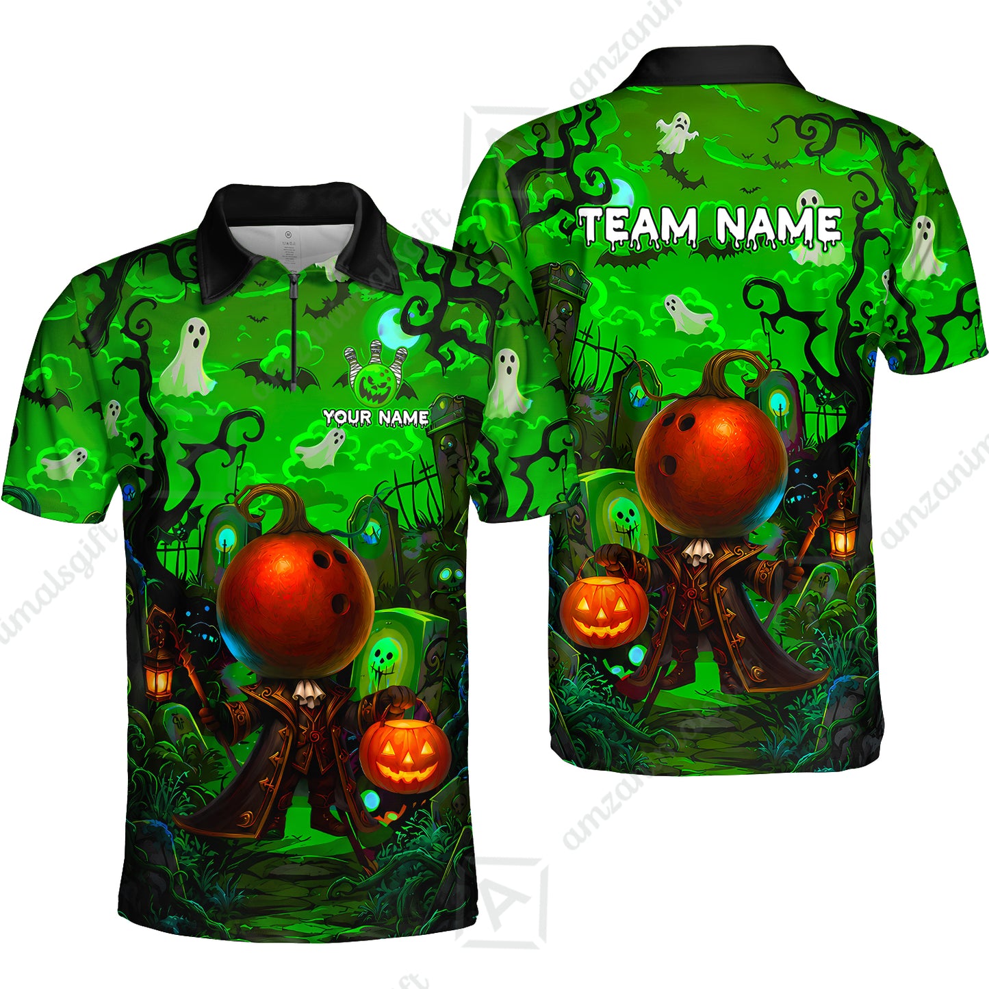 Custom Bowling Jersey Polo Shirt, Halloween Spooky Strike, Custom Bowling Jersey Team Shirt For Players With Name & Team Name