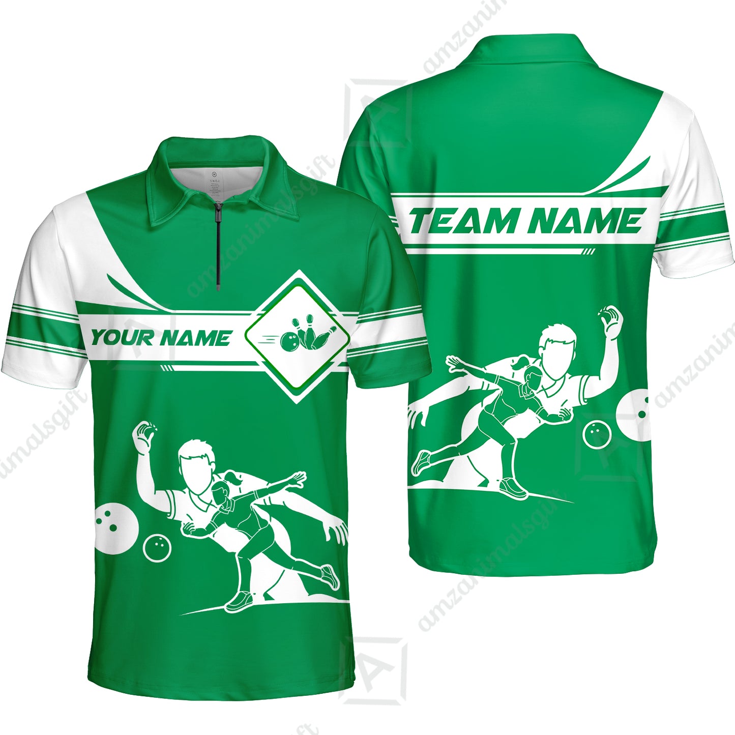 Customized Bowling Quarter-Zip Polo Shirt , Men And Women Playing Bowling Ball Quarter-Zip Polo Uniform Multicolor For Bowlers