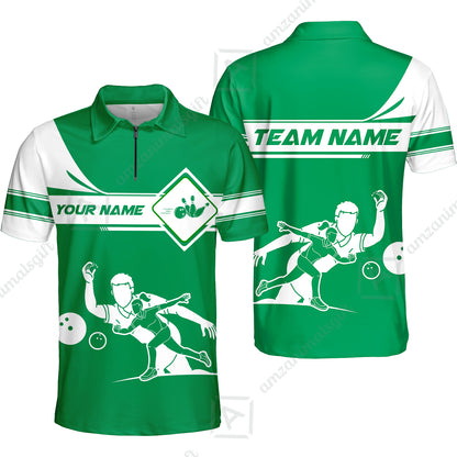 Customized Bowling Quarter-Zip Polo Shirt , Men And Women Playing Bowling Ball Quarter-Zip Polo Uniform Multicolor For Bowlers
