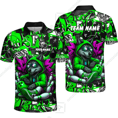 Custom Bowling Jersey Polo Shirt, Badass Wolf Mascot Bowling, Custom Bowling Jersey Team Shirt For Players With Name & Team Name